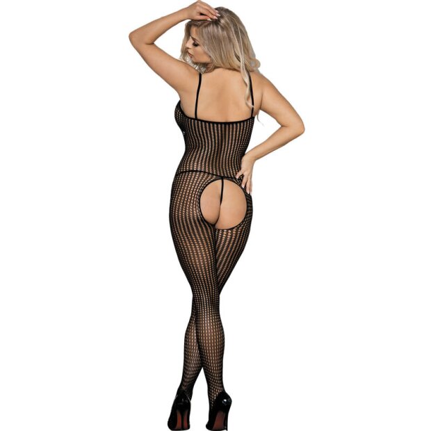 SUBBLIME Black Elastic Fishnet Crotchless Bodystocking One Size