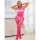 SUBBLIME Fishnet And Lace Crotchless Bodystocking With High Neck Pink One Size