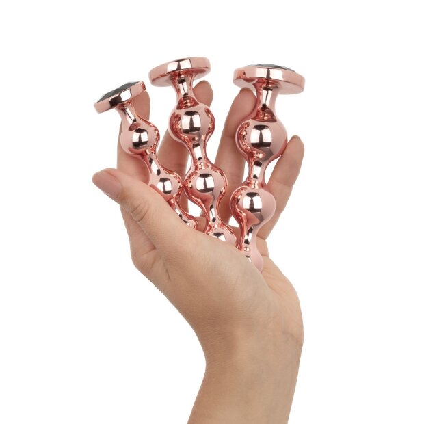Rosy Gold Metal Butt Plug Set 3 Pieces Rose Gold