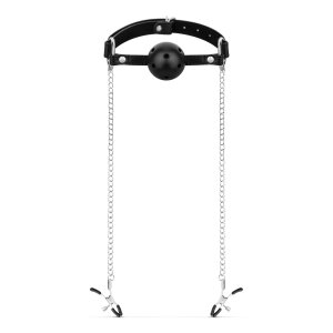 Bedroom Fantasies Ball Gag with Nipple Clamps Black