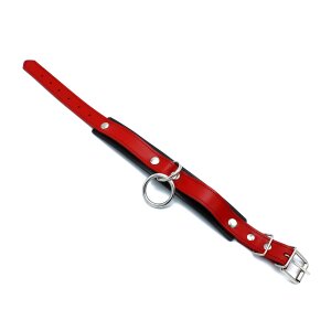 Kiotos Collier en Cuir avec Anneau en O Noir Rouge