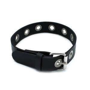 Kiotos Narrow Leather Collar with Multi Metal Eyelets Black