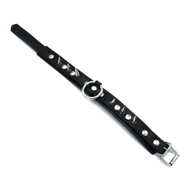 Kiotos Lederhalsband mit Spikes und O-Ring Schwarz