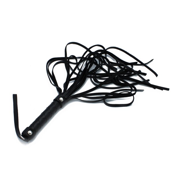 Kiotos Black Leather Flogger with Braided Handle