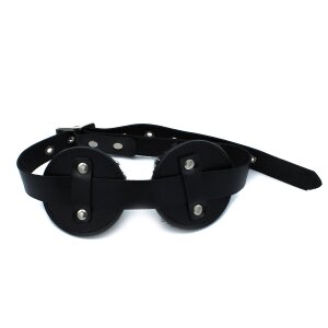 Kiotos Black Leather Blindfold with Adjustable Eye Patches