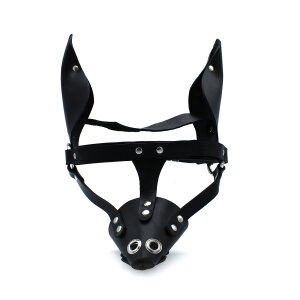 Kiotos Black Leather Dog Mask with Ears & Snout
