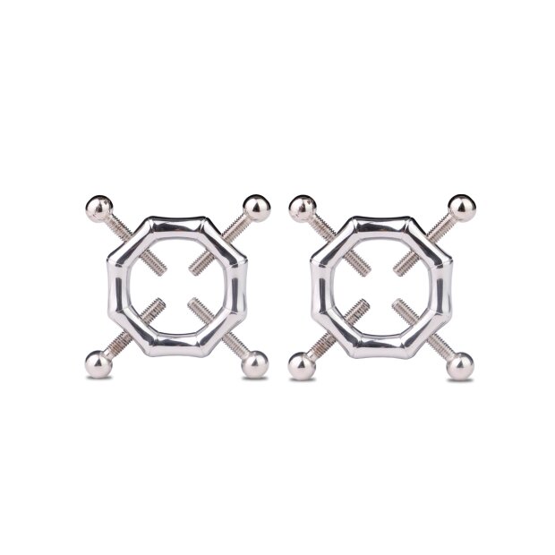 Kiotos Hexagon Nipple Clamps Bells & Leather Harness