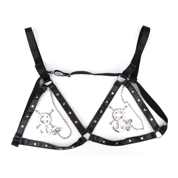 Kiotos Anchor Nipple Clamps with Bells & Studded Harness