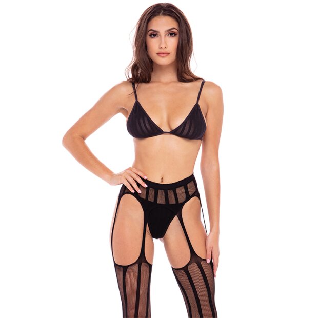 Straight Up 3 Pc Garter Set Black S/M - M/L