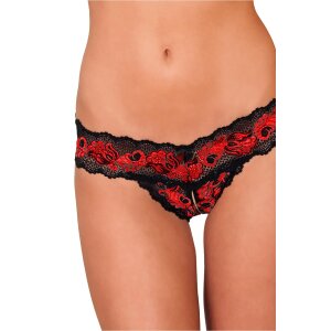 Rene Rofe Lingerie Crotchless Lace V-Thong Red S/M - M/L