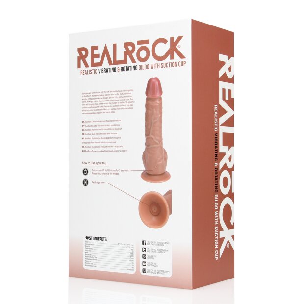 RealRock Vibrating and Rotating Straight Cock with Balls - 8 / 20,5 cm - Tan