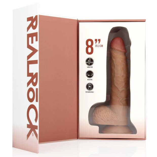 RealRock Vibrating and Rotating Straight Cock with Balls - 8 / 20,5 cm - Tan