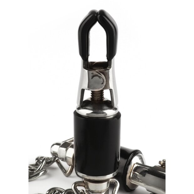 Mr. Steel Barrel Tit Clamps With Chain Silver