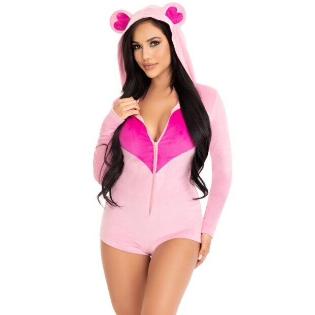 Leg Avenue Costume Teddy Bear Velvet Bodysuit Pink S - M