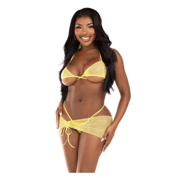 Leg Avenue Mesh top,g-string & sarong yellow S/M - M/L