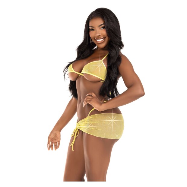 Leg Avenue Mesh top,g-string & sarong yellow S/M - M/L
