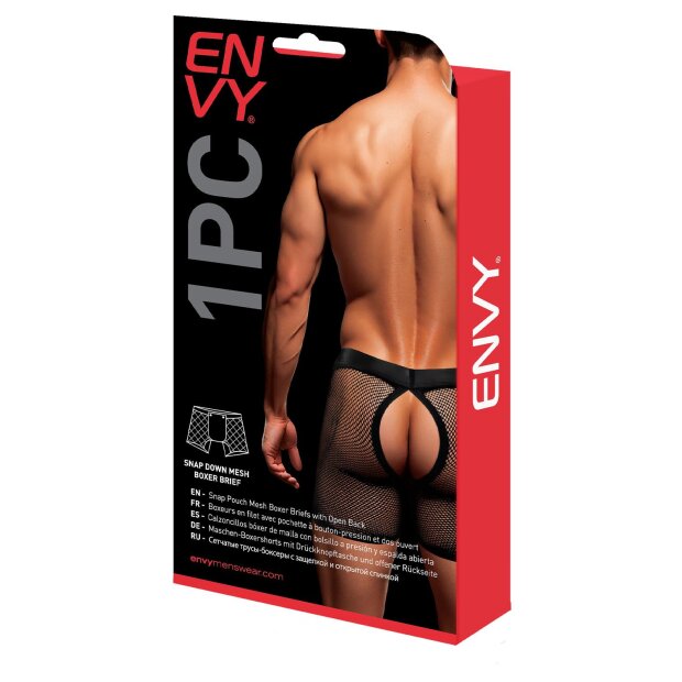 Envy Snap Down Mesh Boxer Brief Black Red S/M - L/XL