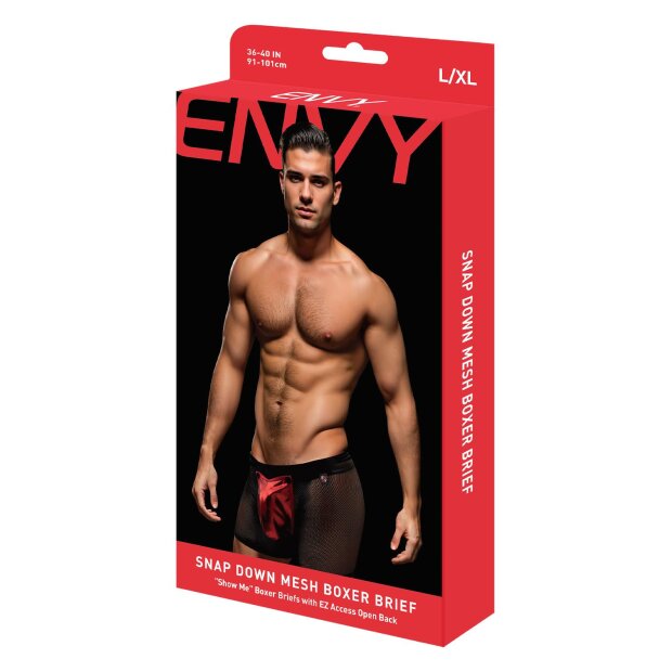 Envy Snap Down Mesh Boxer Brief Black Red S/M - L/XL
