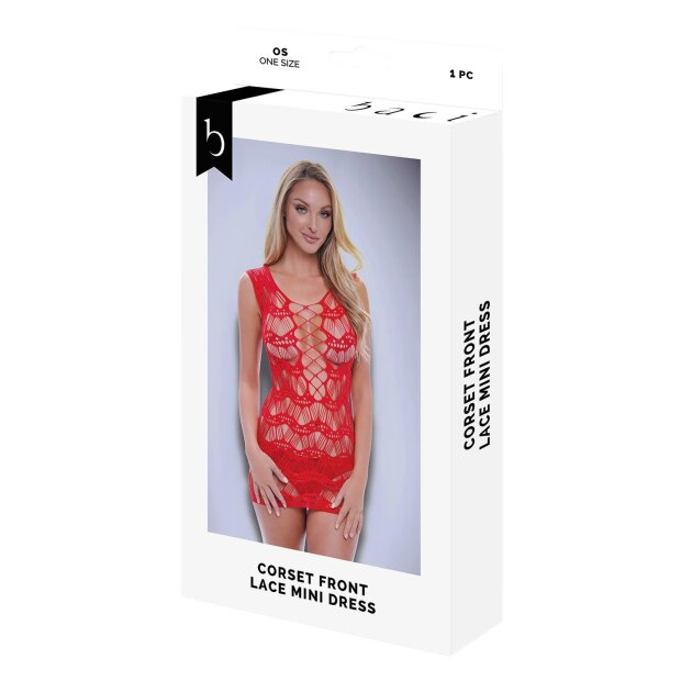 Baci Corset Front Lace Mini Dress Red Onesize - Queensize