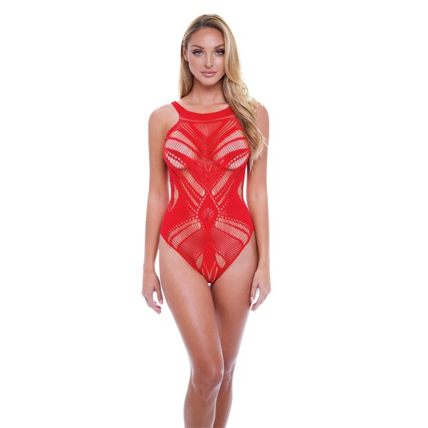 Baci Jacquard Bodysuit Red Onesize - Queensize