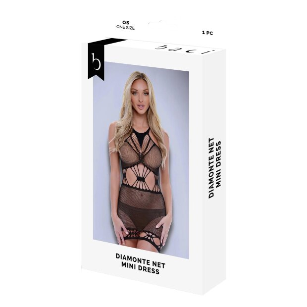 Baci Diamonte Net Mini Dress Black Onesize - Queensize