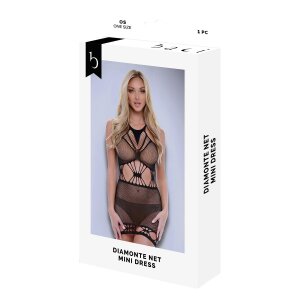 Baci Diamonte Net Mini Dress Black Onesize - Queensize