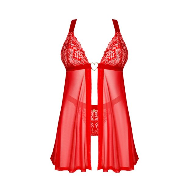 Obsessive Elianes Set Babydoll mit String und Schmuckherz Detail rot, gold XS/S - XL/XXL