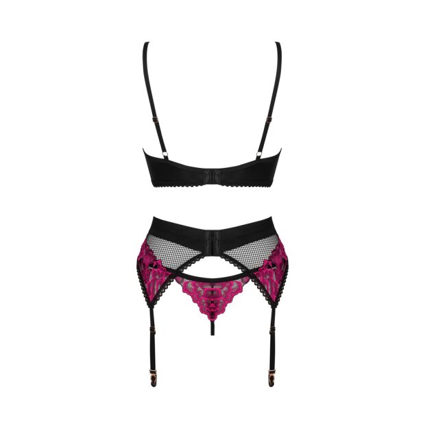 Obssesive Rosenty Set BH Strapsgurt & String rot, schwarz XS/S - XL/XXL