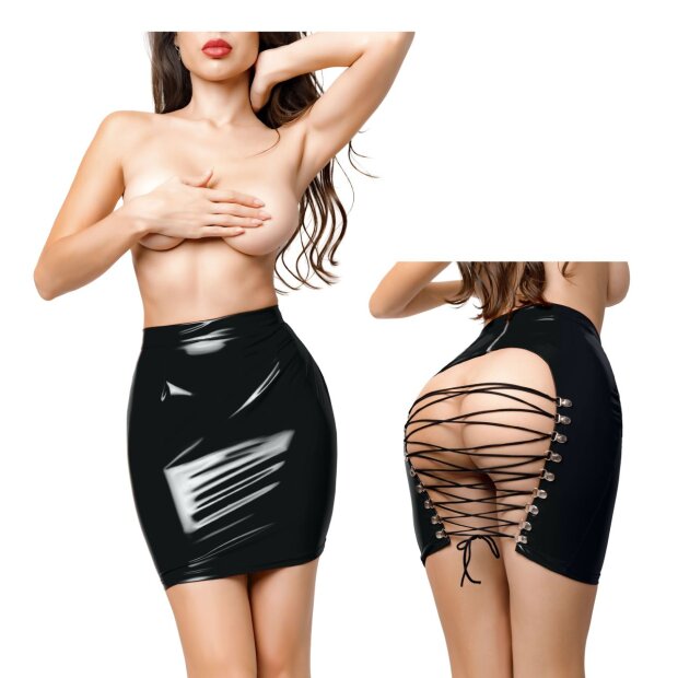 GLOSSY Wetlook Miniskirt mit Panty S - XL
