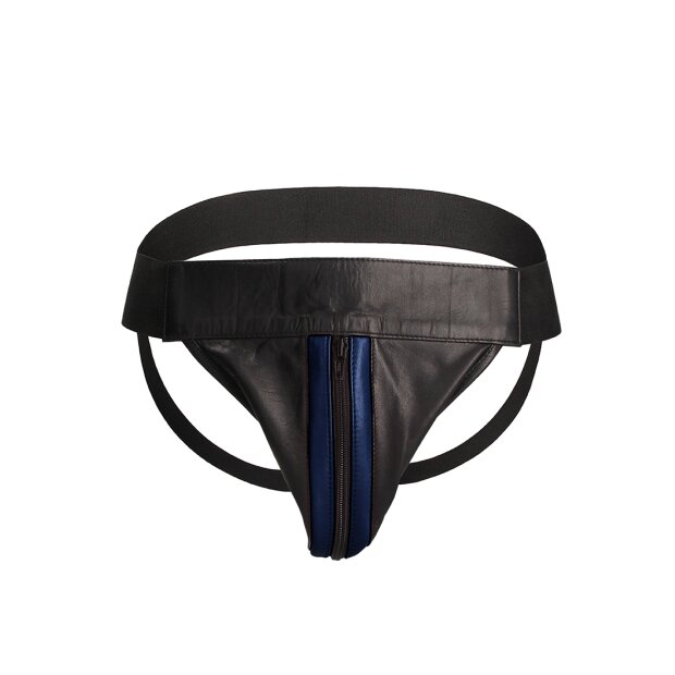 Shots Leder Slip mit Reißverschluss Jock blau S/M - L/XL