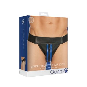 Shots Leder Slip mit Reißverschluss Jock blau S/M -...