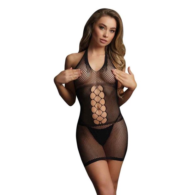 Peek-A-Boo Fishnet Dress Black Onesize - Queensize