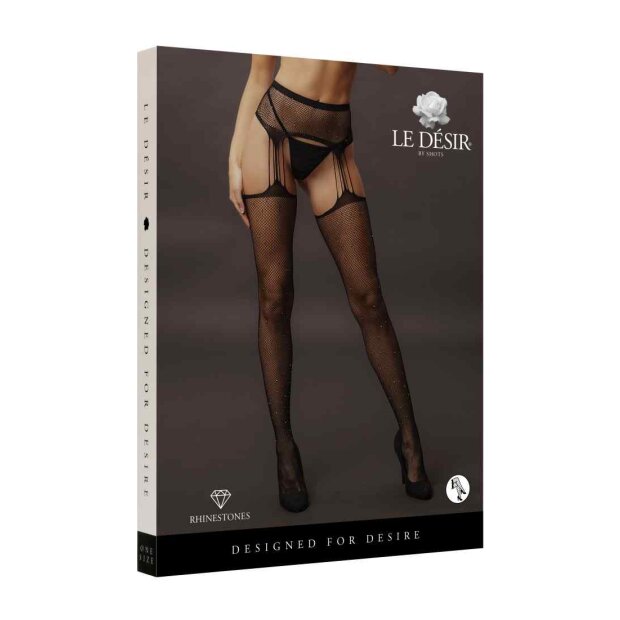 Suspender Rhinestone Pantyhose Black Onesize - Queensize