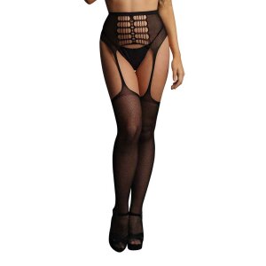 High-waist garterbelt stockings Black Onesize - Queensize