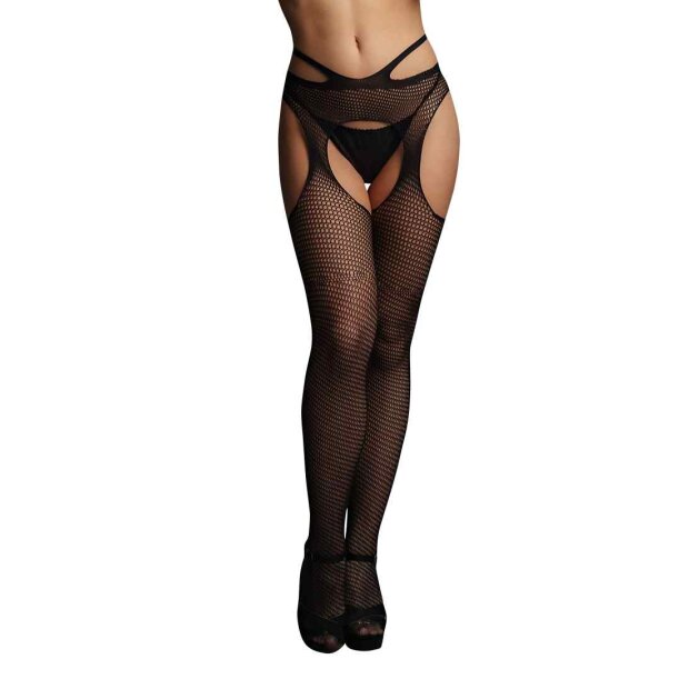 Suspender pantyhose with strappy waist Black One Size - Queensize