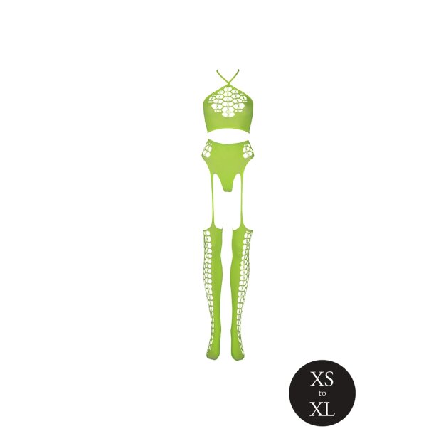 Shots Ouch! UV-Neon Zweiteiler mit Crop Top und Strümpfen grün Onesize - Queensize