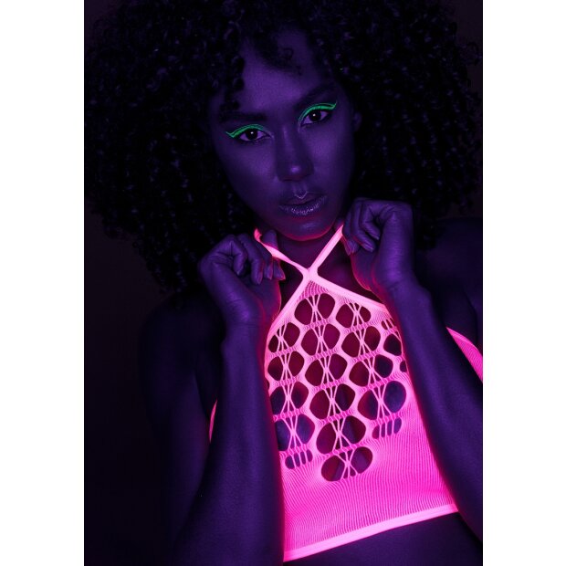 Shots Ouch! UV-Neon Zweiteiler mit Crop Top und Strümpfen pink Onesize - Queensize
