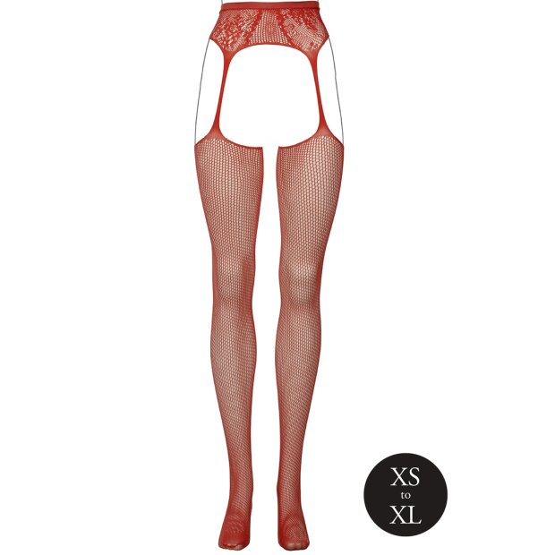 Fishnet and Lace Garterbelt Stockings Red  Onesize - Queensize