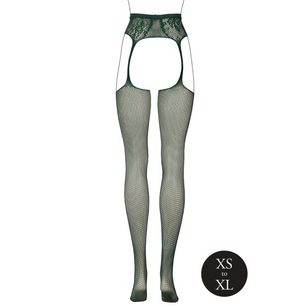 Fishnet and Lace Garterbelt Stockings Green - Onesize - Queensize
