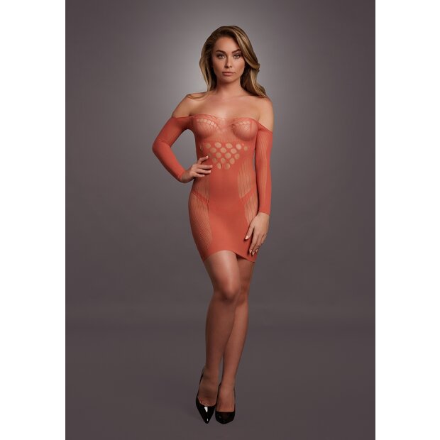 Long-Sleeved Net Mini Dress Red Onesize - Queensize