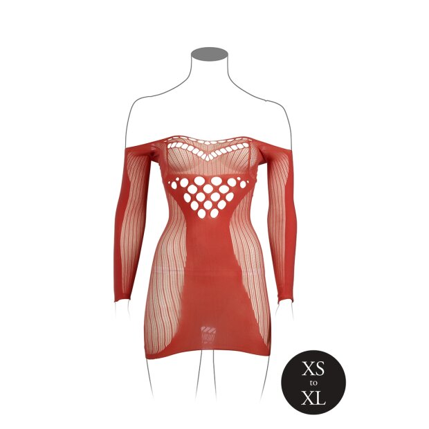 Long-Sleeved Net Mini Dress Red Onesize - Queensize