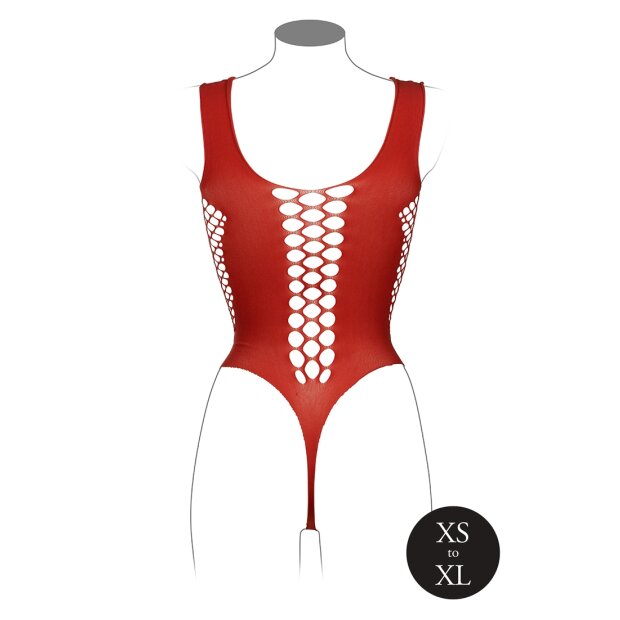 V-Neck Teddy with Opaque Panels Red Onesize - Queensize