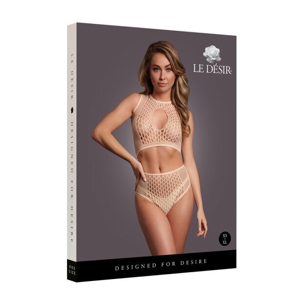 Duo Net Key-Hole Bra Set - Beige Onesize - Queensize
