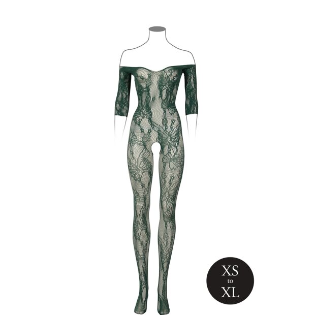 Lace Long-Sleeved Bodystocking Green Onesize - Queensize