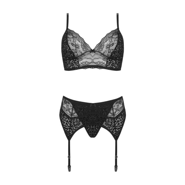 Christine 3 pc Lingerie-set Sanne -black animal S - XL