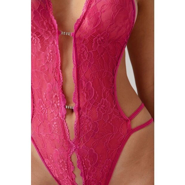 Christine Lace open crotch body Renee- pink - S/M - L/XL