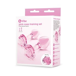 B-Vibe Pink Roses Glass Butt Plug Training Set 3,95 cm