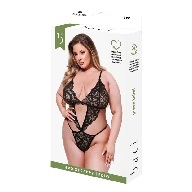 Baci Teddy à Bretelles Noir Queen Size
