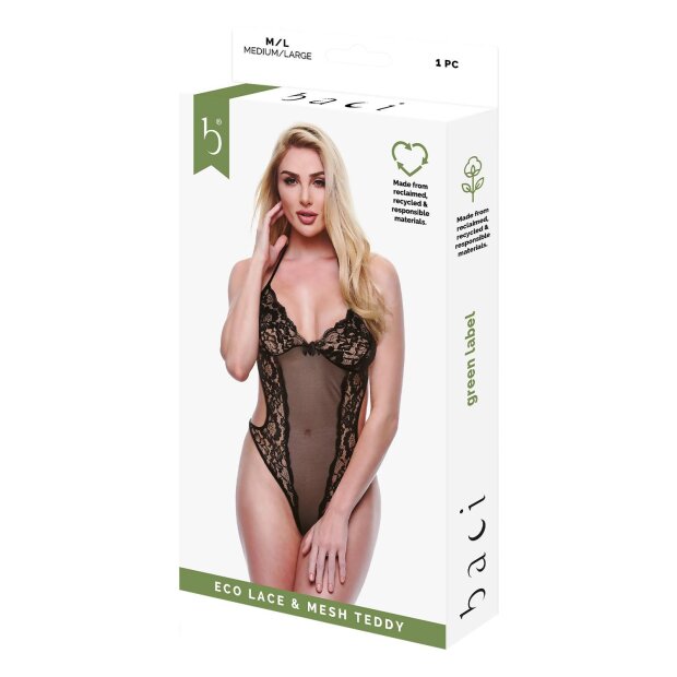 Baci Teddy en Dentelle et Résille Noir M-L