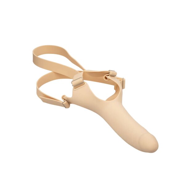 CalExotics Silikon Strap-on Dildo mit Kopfband Beige 14 cm